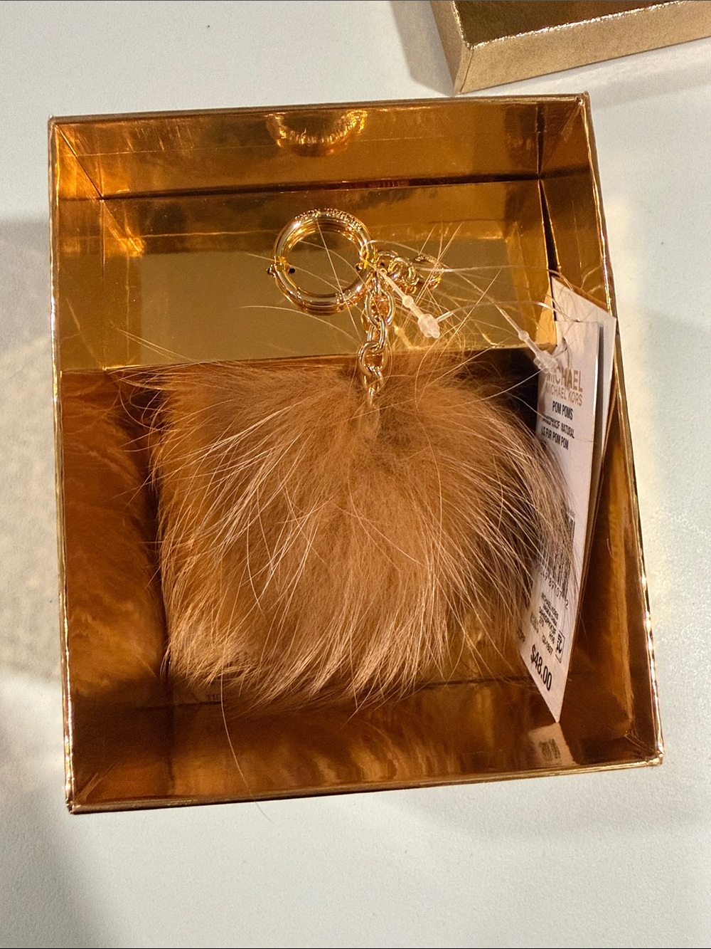 Michael Kors Brown Fur Pom Pom Keychain with Gold Hardware